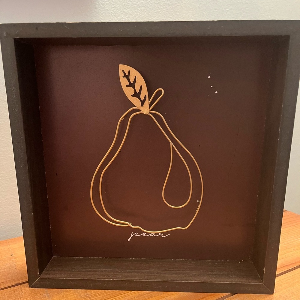 Pear Wall Art Kitchen Decor Wood Block Wall Hanging Fruit Botanical Brass New 3D